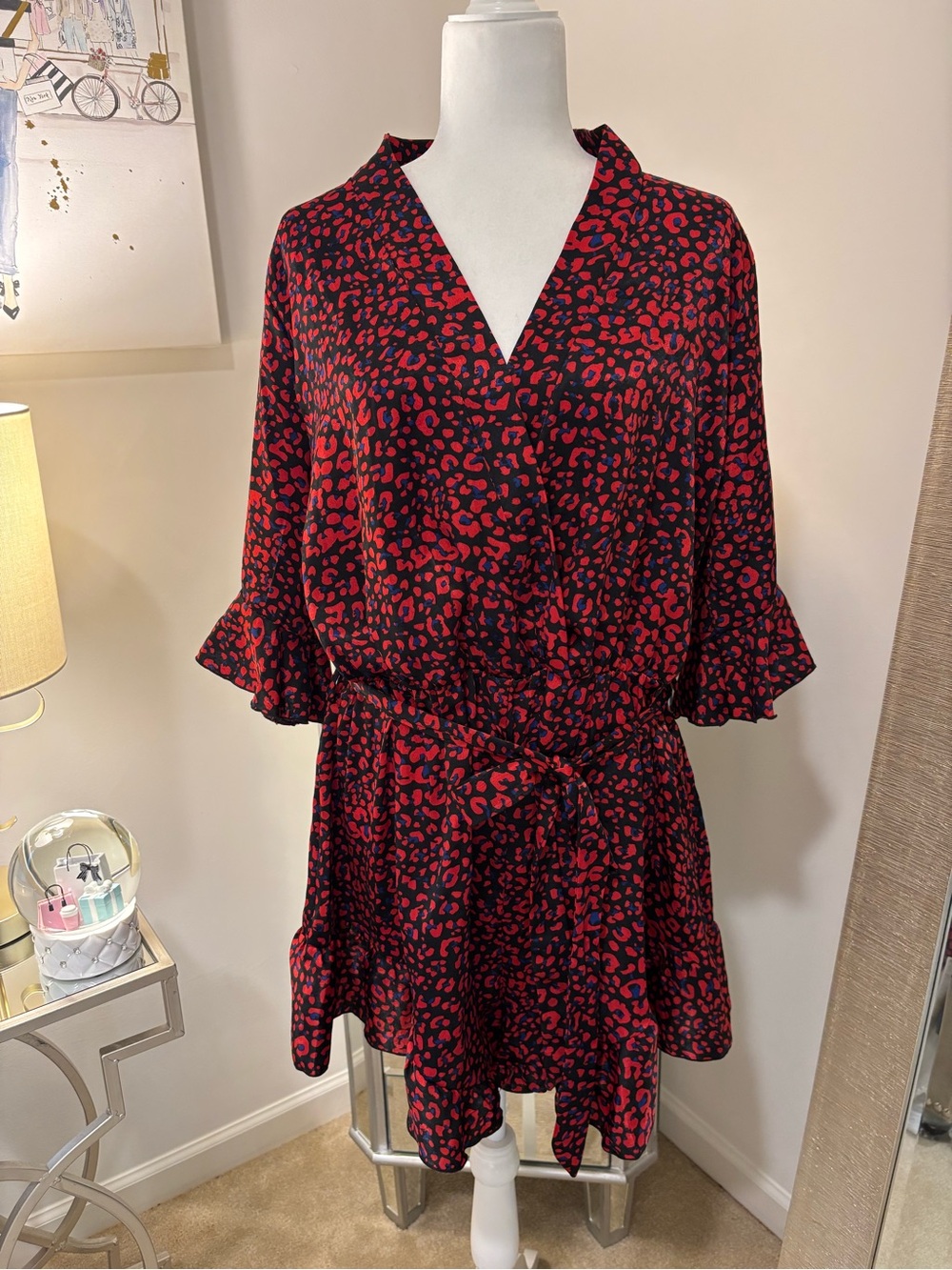Nasty Gal Red and Black Leopard Print Romper